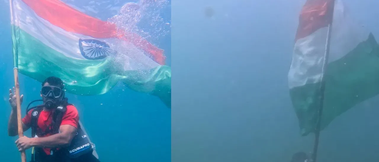 కడలి గర్భంలో మువ్వన్నెల పతాకం రెపరెపలు..